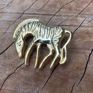 Mr. Zebra 🦓 Gold Tone Fashion Pin 1990s Vintage
